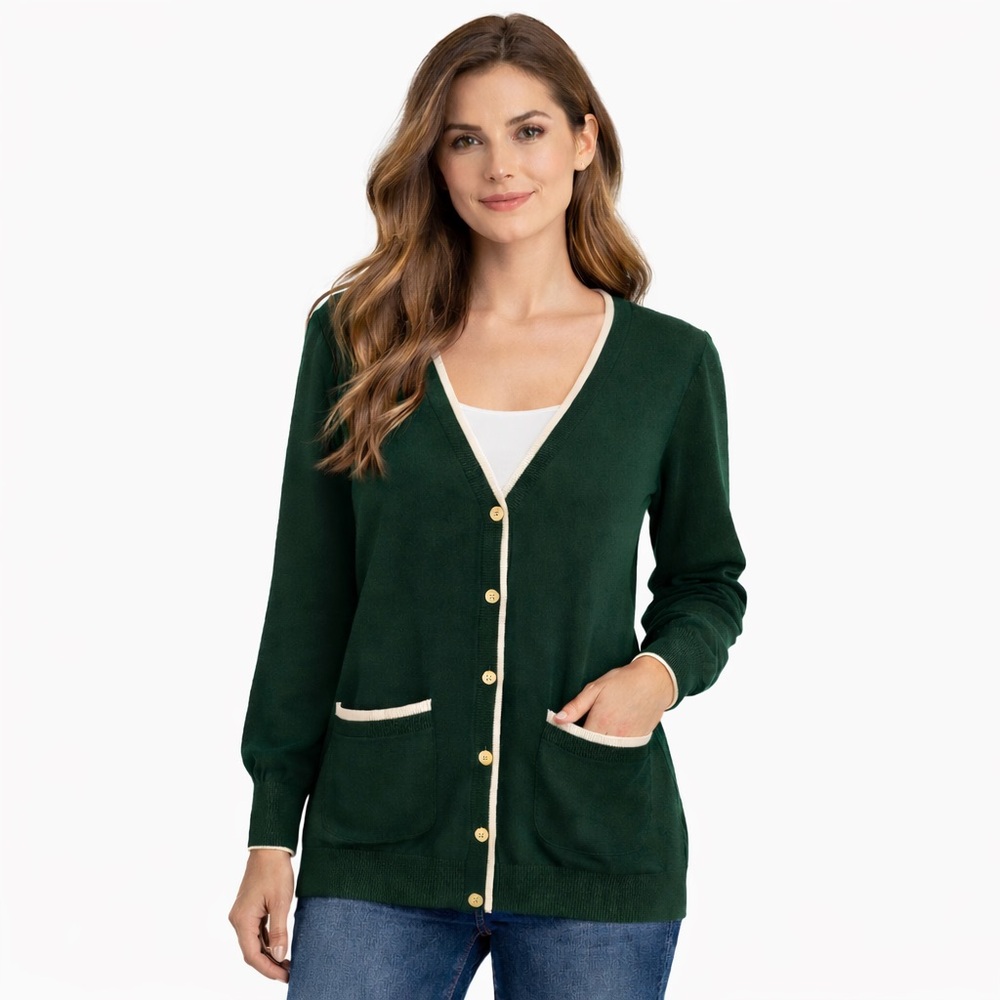 Draper James RSVP Button Down Cardigan Women’s Size XL‎ Green Knit Sweater